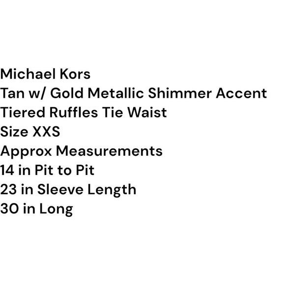 Michael Kors Metallic Gold Shimmer XXS Long Sleeve Mini Dress Party Ruffle Hem - Picture 9 of 16